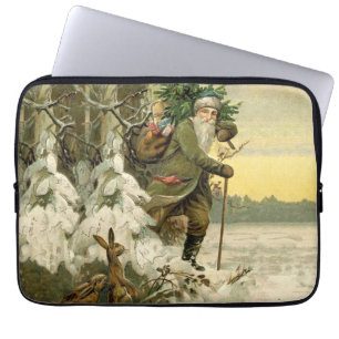 Vintage Santa Christmas Victorian Holiday Tree  Laptop Sleeve