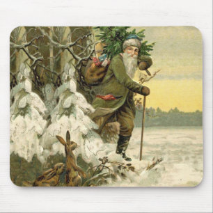 Vintage Santa Christmas Victorian Holiday Tree Mouse Pad