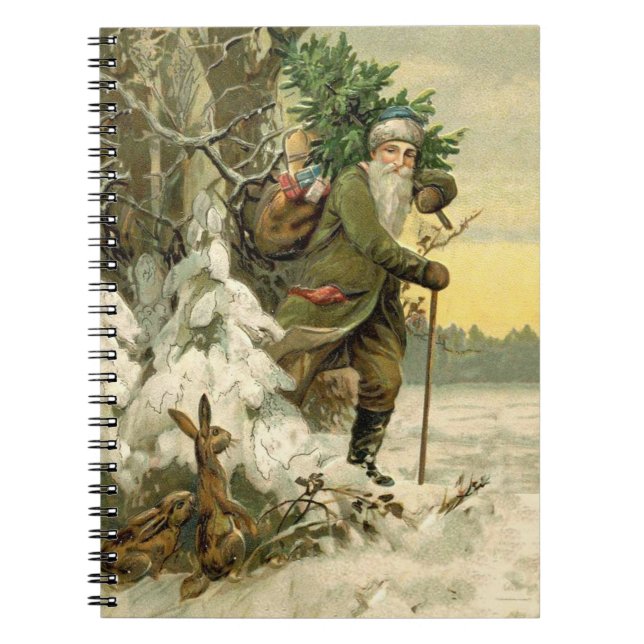 Vintage Santa Christmas Victorian Holiday Tree  Notebook (Front)