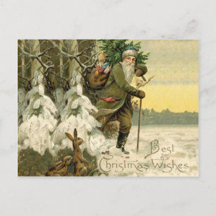 Vintage Santa Christmas Victorian Holiday Tree  Postcard