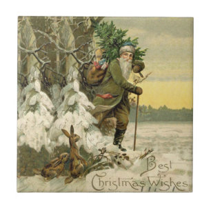 Vintage Santa Christmas Victorian Holiday Tree  Tile
