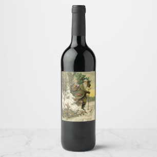 Vintage Santa Christmas Victorian Holiday Tree  Wine Label
