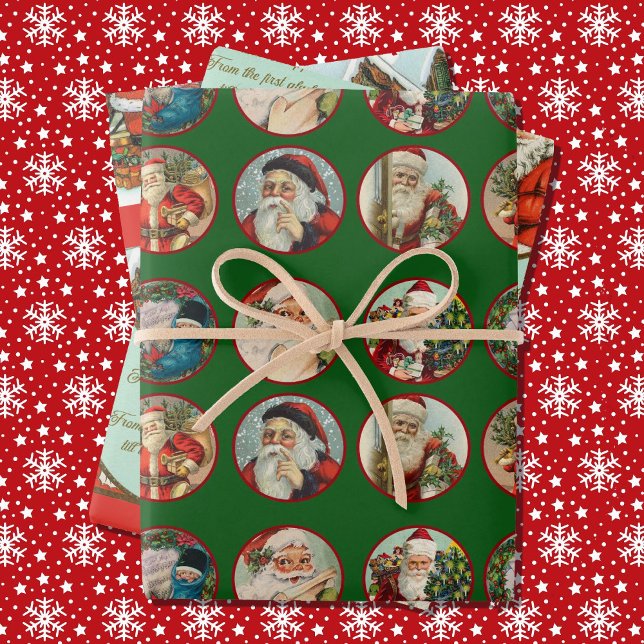 Vintage Santa Claus 3 Christmas  Wrapping Paper Sheet (Creator Uploaded)