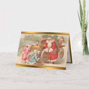 Vintage Santa Claus And Angels Christmas Holiday Card
