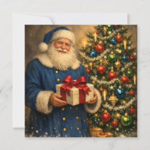 Vintage Santa Claus and Christmas Tree Holiday Card