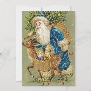 Vintage Santa Claus and Deer Christmas Holiday Card