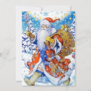 Vintage Santa Claus and Gifts Christmas Holiday Card