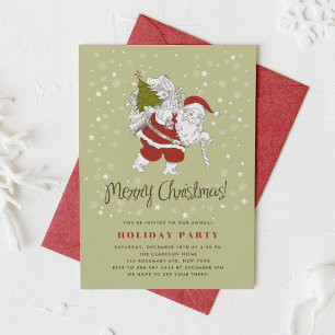 Vintage Santa Claus and Snowflakes Christmas Party Invitation