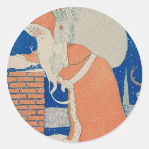 Vintage Santa Claus at Chimney holiday Classic Round Sticker