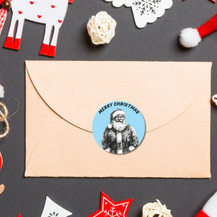 Vintage Santa Claus Baby Blue Classic Round Sticker