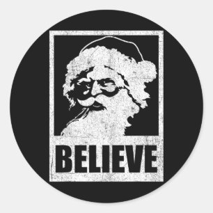 Vintage Santa Claus Believe Retro Christmas In Jul Classic Round Sticker