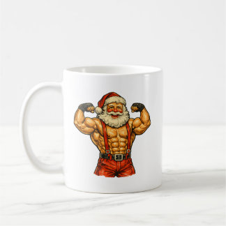Vintage Santa Claus Bodybuilder Funny Christmas Coffee Mug