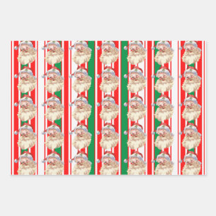 Vintage Santa Claus Candy Cane 3 Wrapping Paper Sheet