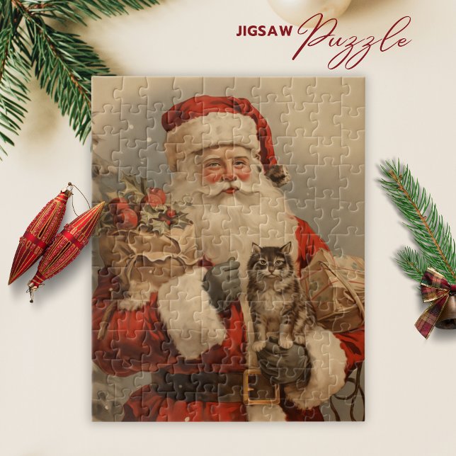 Vintage Santa Claus Cat Christmas Jigsaw Puzzle (Vintage Santa Claus Cat Christmas Jigsaw Puzzle)