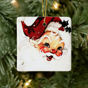 Vintage Santa Claus: Cheerful Holiday Charm Ceramic Ornament