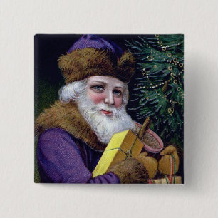 Vintage Santa Claus Christmas Button Pin Square