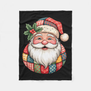 Vintage Santa Claus Christmas Cozy Holiday Patchwo Fleece Blanket