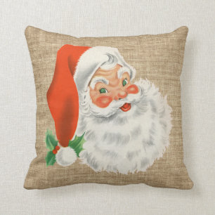 Vintage Santa Claus Christmas Faux Burlap Cushion