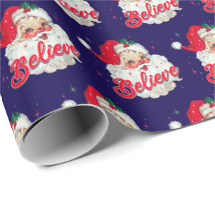 Vintage Santa Claus Christmas Holiday gift Blue Wrapping Paper