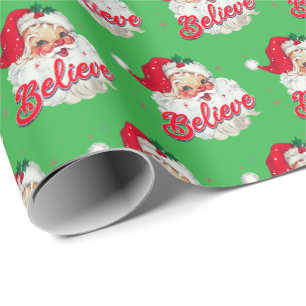 Vintage Santa Claus Christmas Holiday gift Green Wrapping Paper