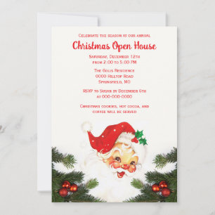 Vintage Santa Claus Christmas Holiday Open House Invitation