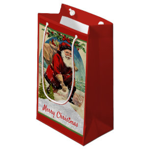 Vintage Santa Claus Christmas Holiday Red Small Gift Bag