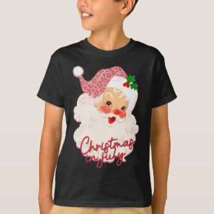 Vintage Santa Claus Christmas In July Pink Summer T-Shirt