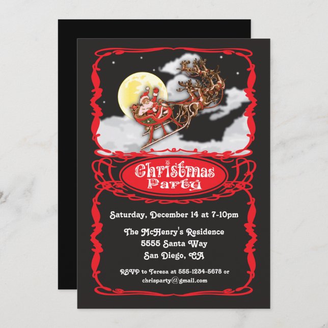 Vintage Santa Claus Christmas Party Invitaions Invitation (Front/Back)
