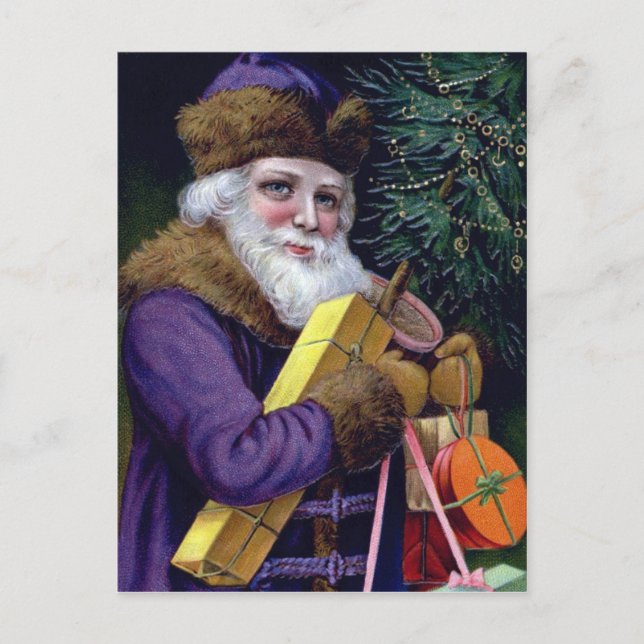 Vintage Santa Claus Christmas Postcard - Purple (Front)
