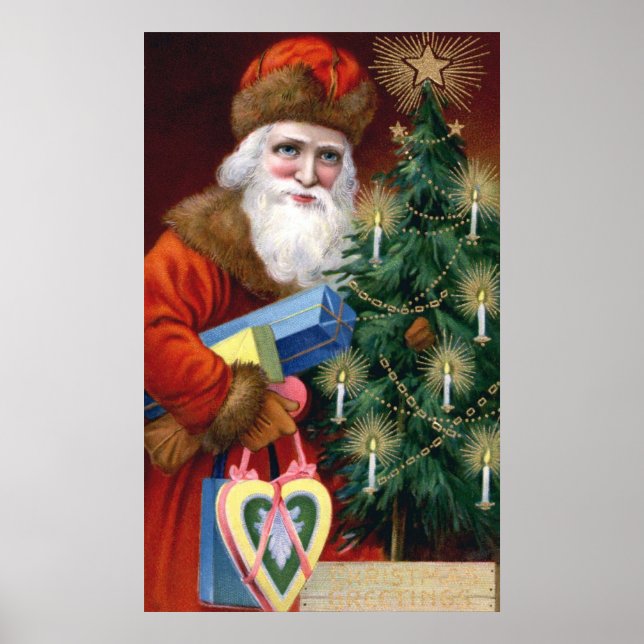 Vintage Santa Claus Christmas Poster Print (Front)