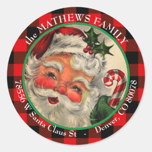 Vintage Santa Claus Christmas Return Address Classic Round Sticker