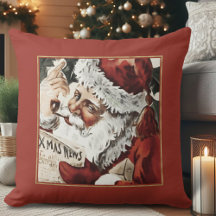 Vintage Santa Claus Christmas Throw Pillow 