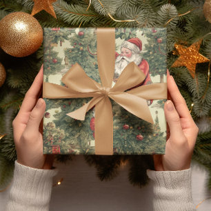 Vintage Santa Claus Christmas Tree Pattern Wrapping Paper