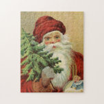 Vintage Santa Claus Christmas Tree Toys Jigsaw Puzzle<br><div class="desc">Customise the antique image to the puzzle size</div>