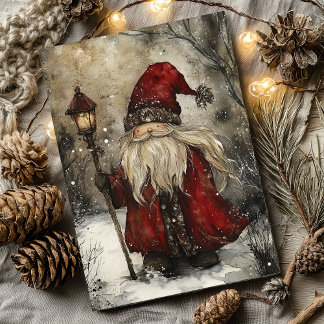 Vintage Santa Claus Christmas Watercolor Art Holiday Card