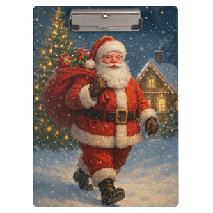 Vintage Santa Claus Christmas Winter Wonderland Clipboard