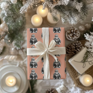 Vintage Santa Claus Coral Pink Wrapping Paper