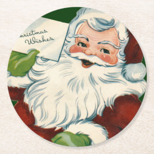 Vintage Santa Claus Delivers Christmas Wishes Round Paper Coaster