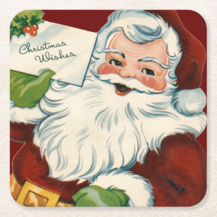 Vintage Santa Claus Delivers Christmas Wishes Square Paper Coaster