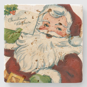 Vintage Santa Claus Delivers Christmas Wishes Stone Coaster