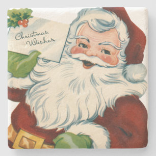 Vintage Santa Claus Delivers Christmas Wishes Stone Coaster