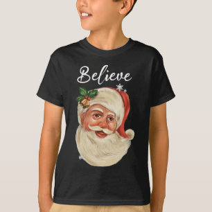 Vintage Santa Claus Face Believe Christmas Family  T-Shirt