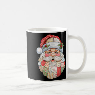 Vintage Santa Claus Face Patchwork Folk Art Christ Coffee Mug
