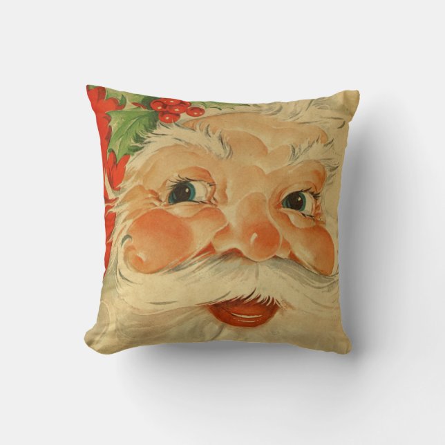 Vintage Santa Claus Face Retro Kris Kringle Cushion (Front)