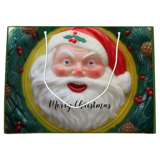 Vintage Santa Claus face smiling Large Gift Bag (Front)