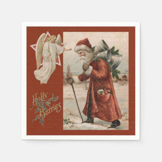 Vintage Santa Claus Father Angel Christmas Party Napkin (Front)