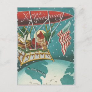 Vintage Santa Claus Flying over America Postcard