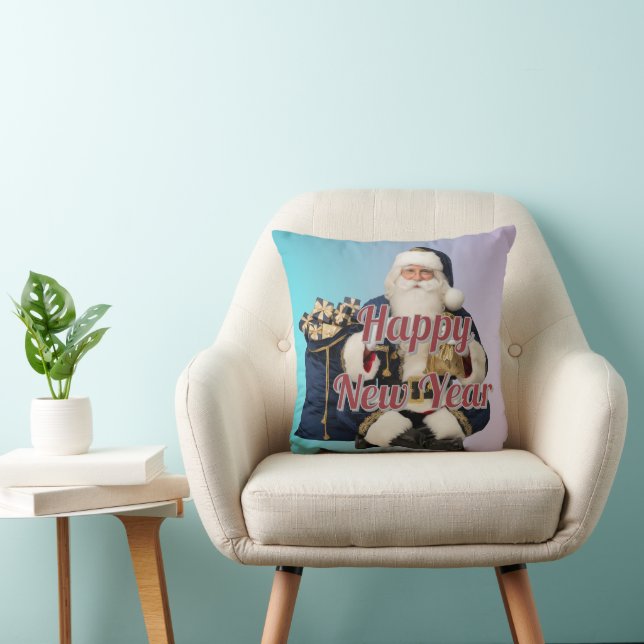 Vintage Santa Claus Happy New Year Throw Pillow  (Chair)