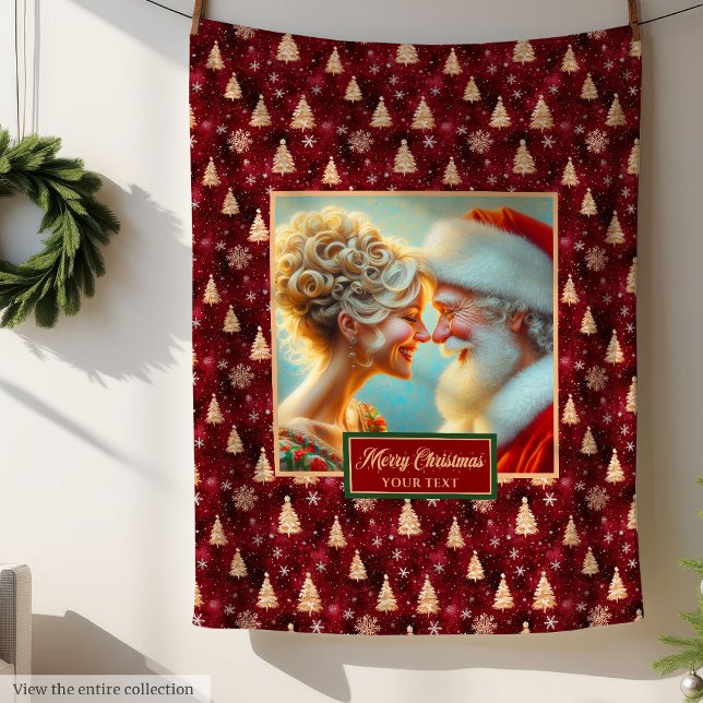 Vintage Santa Claus Holiday Blanket Burgundy Gold  (Vintage Santa Claus Holiday Blanket Burgundy Gold Decor)