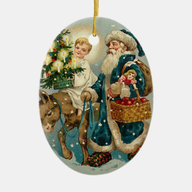 Vintage Santa Claus in Blue Ornaments (Front)